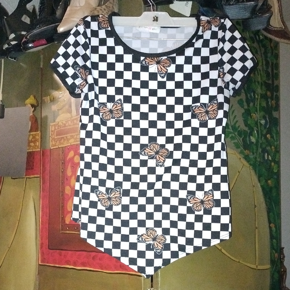Butterfly Checkered Kids Tee